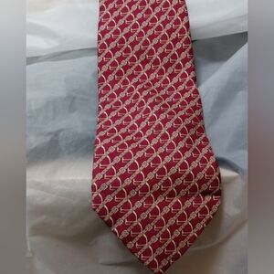 Hermes 100% Silk Wine Red VTG Tie w/ Orange Birkin Buckle Belt & Stirrup 7020 TA